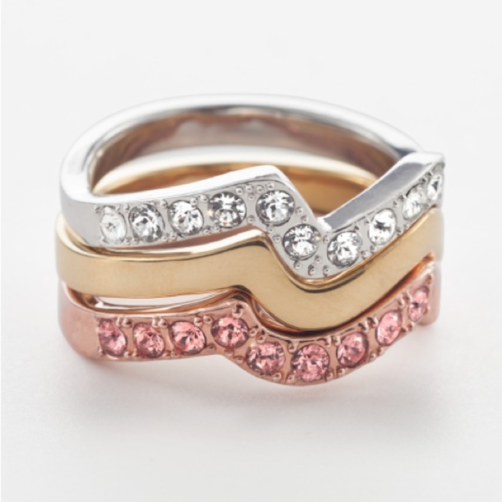 Touchstone Crystal Silver, Gold, and Pink Stackable Rings